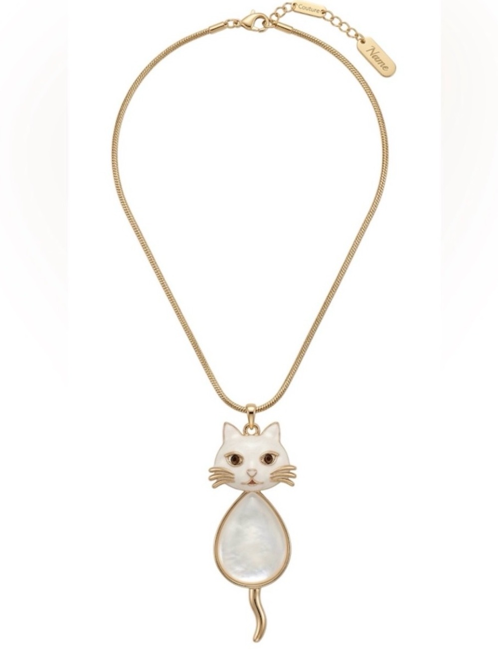 New Natasha Gold Cat Pendant Necklace with Mother-of-Pearl - Picture 1 of 7